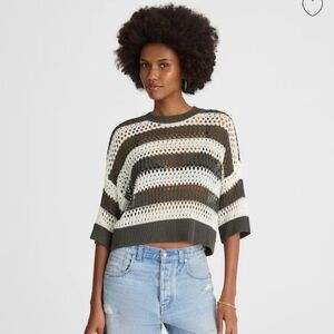 Madewell Relaxed Open Stitch White & Gray Striped Sweater Tee medium